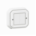 Commande double Self-e Plexo étanche IP55 pour éclairage et prises, blanc Netatmo