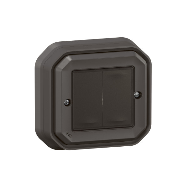 Commande double Self-e éclairage et prise Plexo Netatmo anthracite étanche IP55