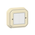 Commande double Self-e étanche Plexo sable avec éclairage et prise IP55 - Netatmo