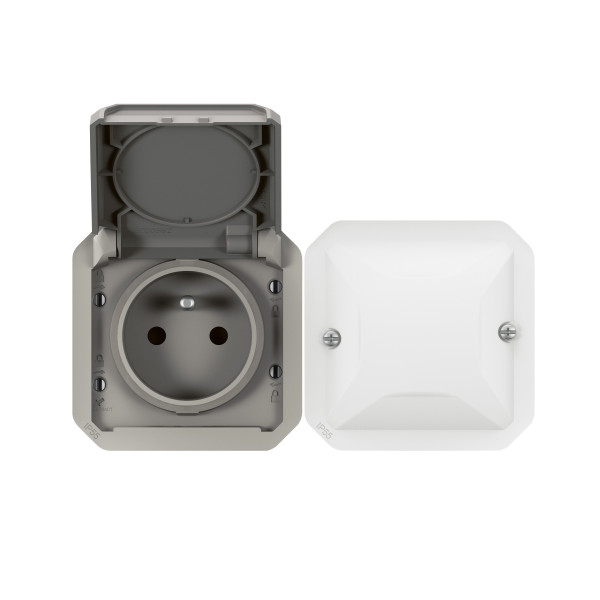 Prise Connectée Étanche Plexo Netatmo 2 Postes Gris avec Mesure de Consommation