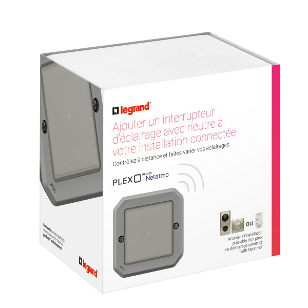 Interrupteur connecté Plexo With Netatmo étanche IP55 avec option variation - 150W LED - Gris