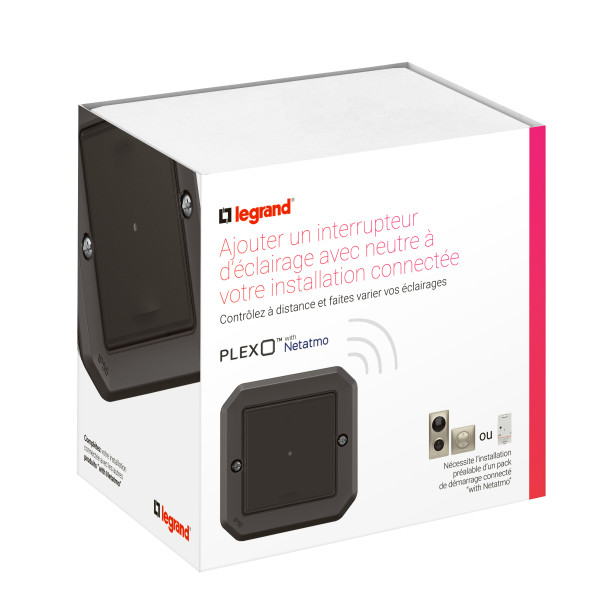 Interrupteur connecté Plexo étanche IP55, option variation, anthracite, With Netatmo