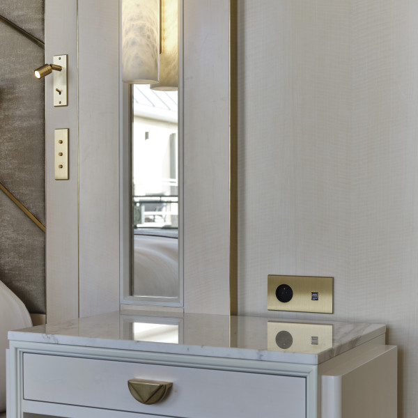 Façade confidence laiton brosse horiz. horiz. 2x prise schuko puit ivoire - Modelec - 260410M-KPI