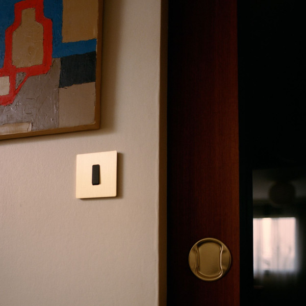 Façade "m" laiton brossé double verticale 1 prise 2p+t 2 media magnétique - Modelec - 284512M