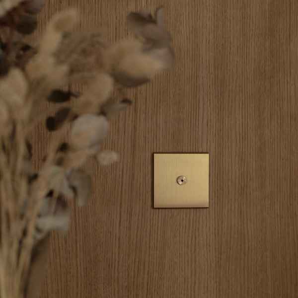 Façade confidence laiton noir mat simple pour 1 bouton damier rond, à vis - Modelec - 679408