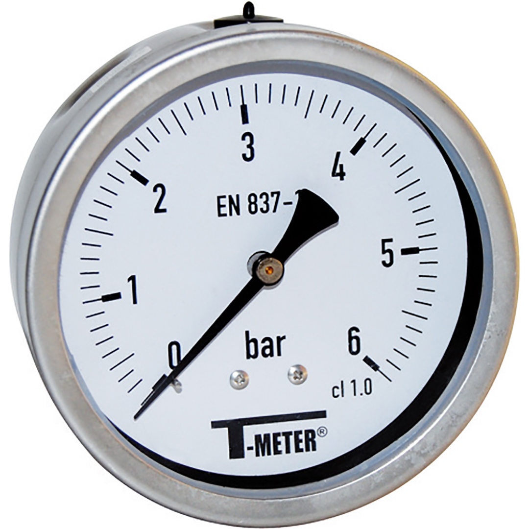 Manomètre Bain Glycérine Inox Sferaco AXIAL Mâle 1/4 - Pression -1/1 Bar