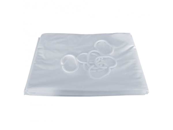 Rideau de douche 1800 x 1200 mm, 7 anneaux plastique blanc, pvc blanc, plombé 