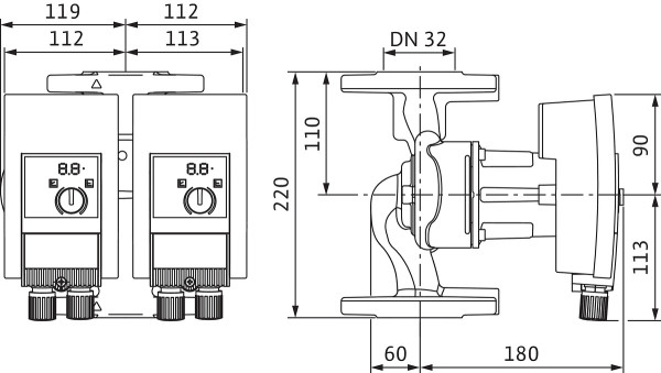 Circulateur double à haut rendement wilo-yonos maxo-d 32/0,5-7 pn6/10 (2160585)