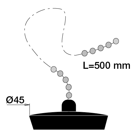 Bouchon noir øbas 41,5xøhaut 45mm, chaînette l. 500mm