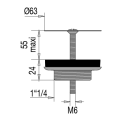 Bonde lavabo écoulement libre grille inox ø63mm, serrage 0 à 55mm