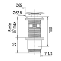 Bonde universelle digiclic ou fixe,h.100mm,clapet laiton chromé,corps abs chromé