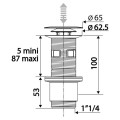 Bonde universelle digiclic ou fixe,h.100mm,clapet laiton chromé,corps abs chromé