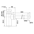 Siphon lavabo abs chromé, réglable 50/120mm, sortie murale 300mm ø32mm, rosace