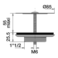 Bonde évier ø60mm laiton, grille inox, serrage 0 à 55mm