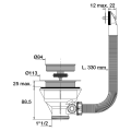 Bonde évier ø90mm, panier inox, cuvette ø113, serrage 0 à 25, avec trop-plein