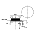 Bonde extra-plate receveur ø90mm,minime, capot inox serti ø117mm, h. 60mm