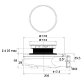 Bonde extra-plate receveur ø90mm, flush 44, capot inox ø115mm, h. 60mm