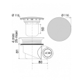 Bonde receveur ø90mm, goulue, capot abs chromé ø116mm, sortie orientable ø40mm