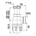 Siphon bi-matière joints intégrés lavabo, connectic, réglable, sortie ø32mm, nf