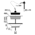 Bonde évier ø60mm, bouchon enjoliveur inox, cuvette ø85mm, serrage 0 à 70mm