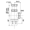 Siphon évier, h. réglable 62 à 97mm