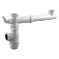 Tubulure évier 2 cuves, entraxe 160 à 360mm, siphon réglable, 1 prise