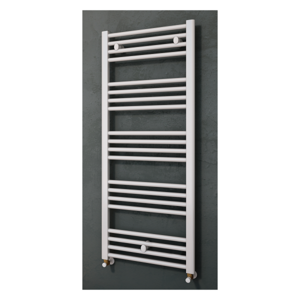 Mahana droit mixte 600x1775 acier blanc sèche-serviette 858w + kit élec 750w