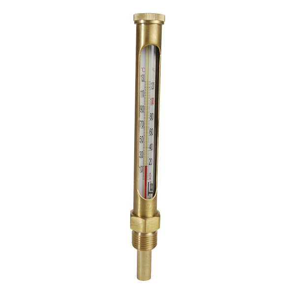 Thermomètre vertical droit l.260 plgr 60 plongeur 60 - laiton plage 0 / 130° ddg