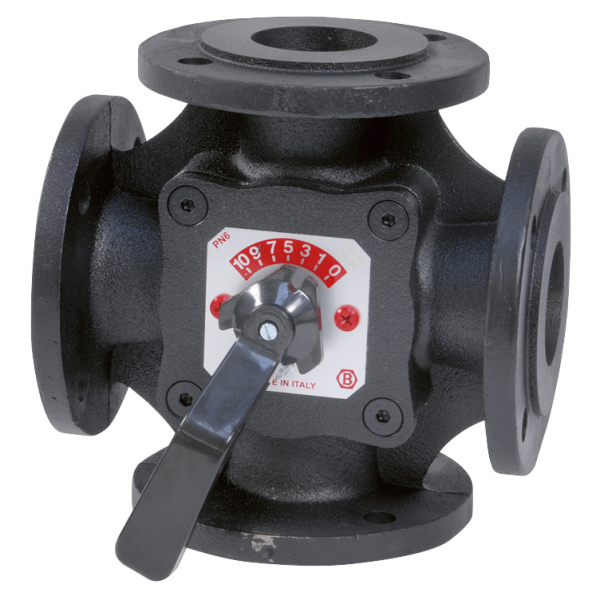 Vanne à brides 4 voies dn65   f465 corps fonte manuelle ou moteur en option
