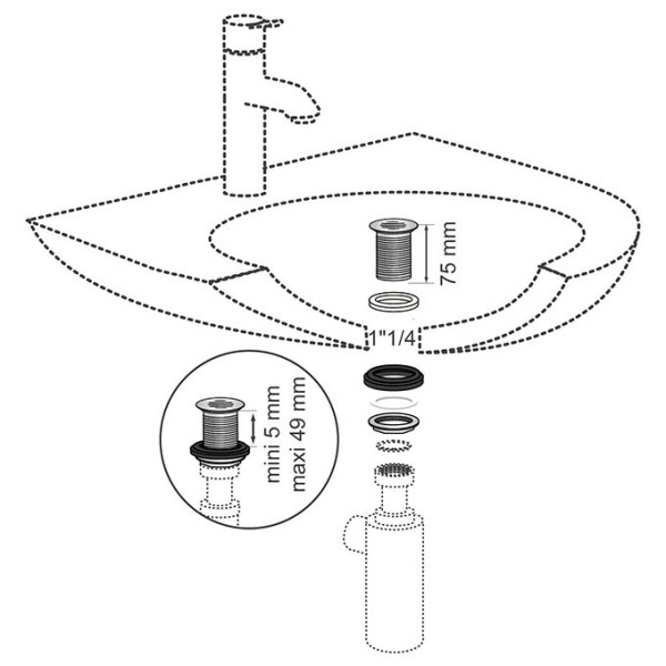 Bonde de lavabo à écoulement libre grille incurvée laiton Wirquin