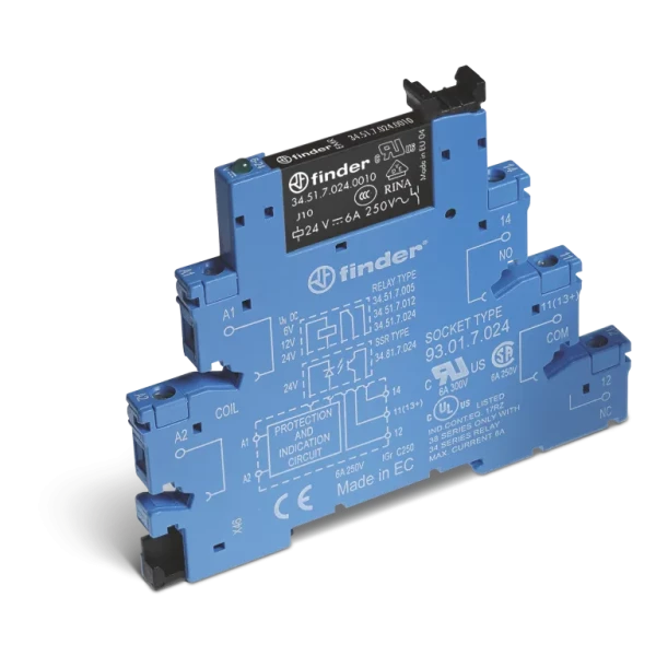 Interface modulaire a relais 6,2mm 1rt 6a 230 a 240vda circuit resistance et capacite integrees bornes a vis agsno2 (385132404060)