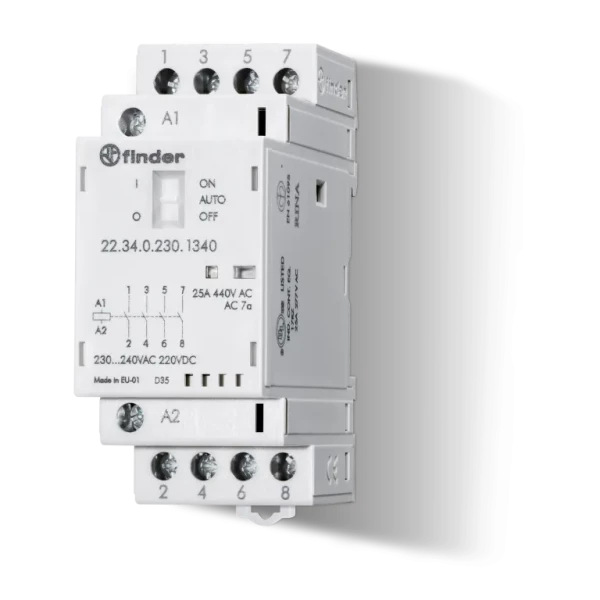 Contacteur modulaire 12vac/dc 4no 25a agsn02 indicateur mecanique + led sans selecteur (223400124320)