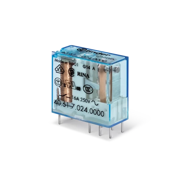 Relais circuit imprime 1no 16a 12dc contacts agsno2 pas 5mm lavable (406190124301PAC) - Finder - 138596