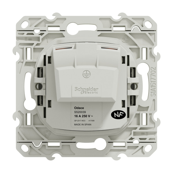 Prise de courant 2P+T blanc Schneider Odace connexion à vis fixation à vis