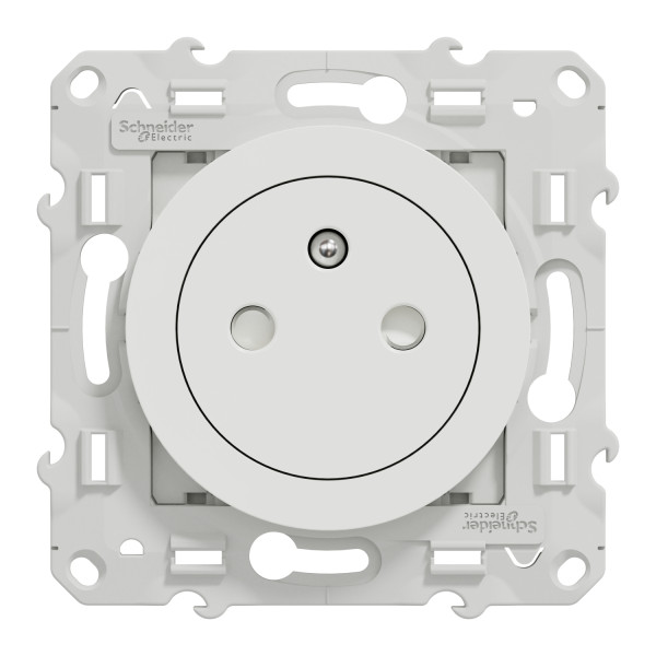 Prise de courant 2P+T affleurante blanc Schneider Odace connexion rapide fixation à vis