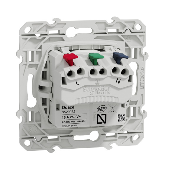 Prise de courant 2P+T affleurante blanc Schneider Odace connexion rapide fixation à vis