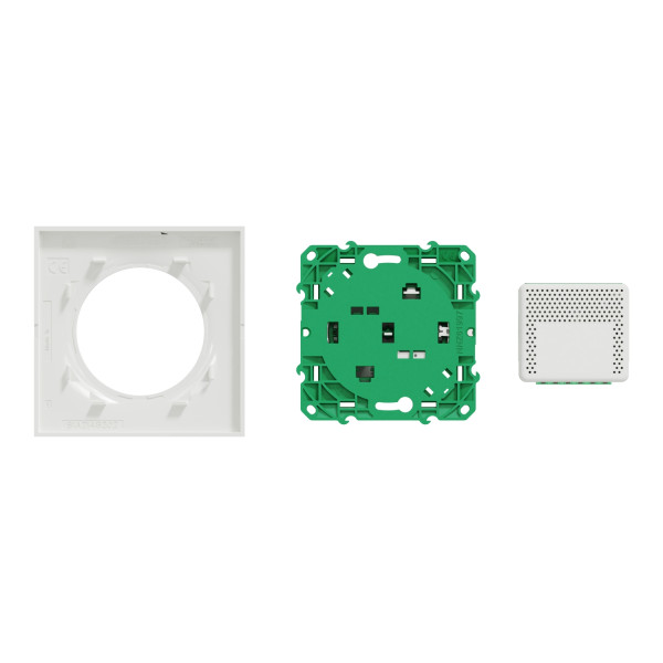 Interrupteur sans fil blanc Schneider Odace SFSP avec un micromodule actionneur et plaque