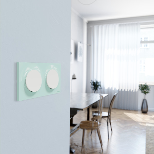 Poussoir lumineux blanc Schneider Odace Localisation avec LED bleu 0,15mA fixation à vis