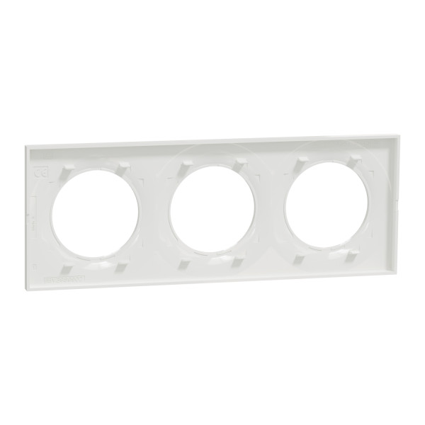Plaque blanche Schneider Odace Styl 3 postes entraxe 71mm horizontal ou vertical