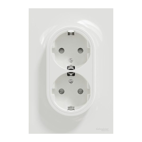 Prise de courant 2P+T double allemande blanc Schneider Odace spécial rénovation fixation à griffes