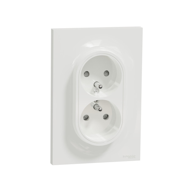 Prise de courant 2P+T double blanc Schneider Odace spécial rénovation fixation à griffes