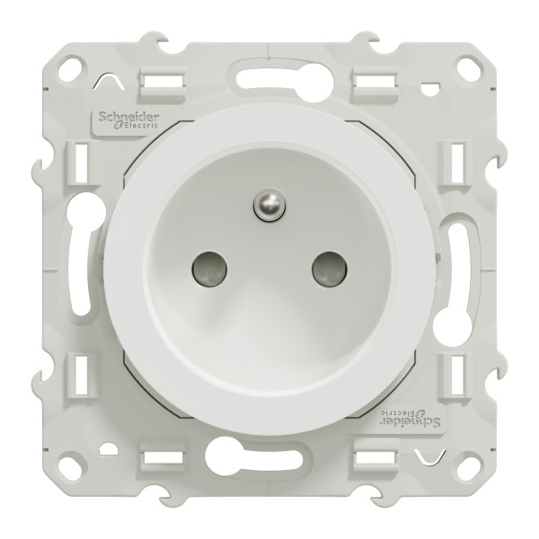 Prise de courant 2P+T blanc Schneider Odace connexion à vis fixation à griffes