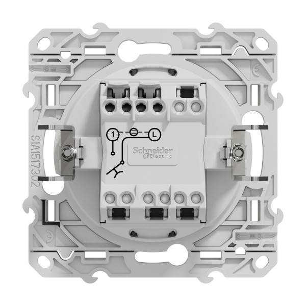 Poussoir lumineux blanc Schneider Odace Localisation avec LED bleu 0,15mA fixation à griffes