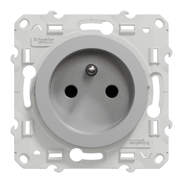 Prise de courant 2P+T aluminium Schneider Odace bornes traversantes, 3 repiquage, fixation à vis