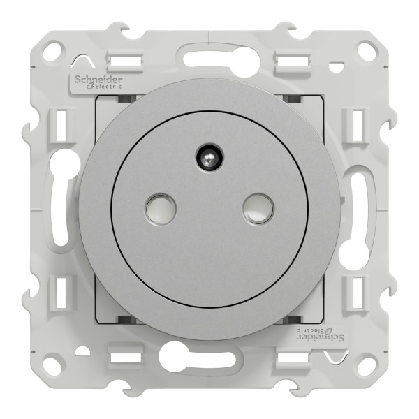 Prise de courant 2P+T affleurante aluminium Schneider Odace connexion rapide fixation à vis