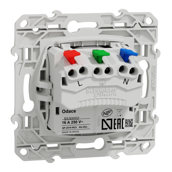 Prise de courant 2P+T affleurante aluminium Schneider Odace connexion rapide fixation à vis