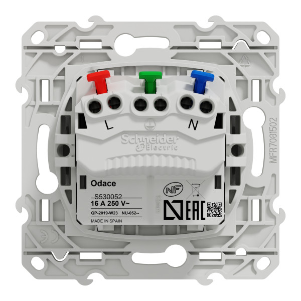 Prise de courant 2P+T affleurante aluminium Schneider Odace connexion rapide fixation à vis