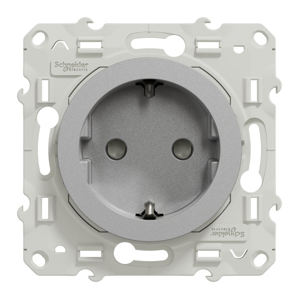 Prise de courant 2P+T aluminium Schneider Odace standard allemand fixation à vis