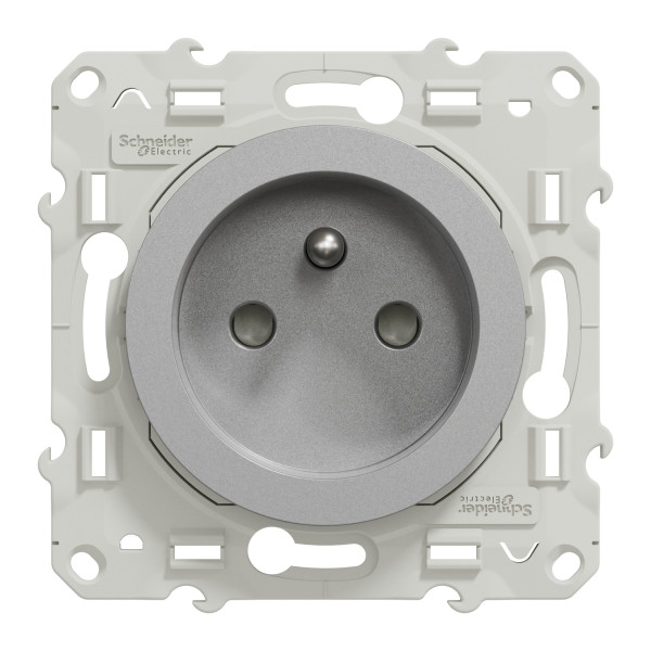Prise de courant 2P+T aluminium Schneider Odace 2 connexions rapides par pôle fixation à vis