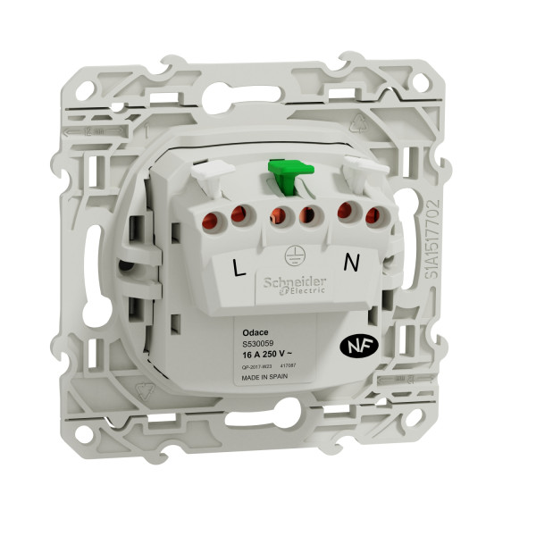 Prise de courant 2P+T aluminium Schneider Odace 2 connexions rapides par pôle fixation à vis